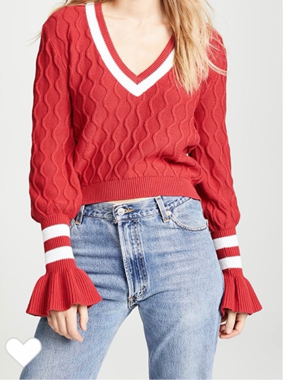 NWT The Fifth Label Red V-Neck Cable Knit Sweater Size Xsmall